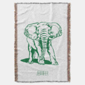 Monogramed Cute Hunter Green Elephant Line Drawing Deken (Voorkant Verticaal)