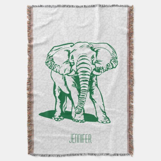 Monogramed Cute Hunter Green Elephant Line Drawing Deken (Voorkant Verticaal)