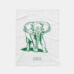 Monogramed Cute Hunter Green Elephant Line Drawing Fleece Deken