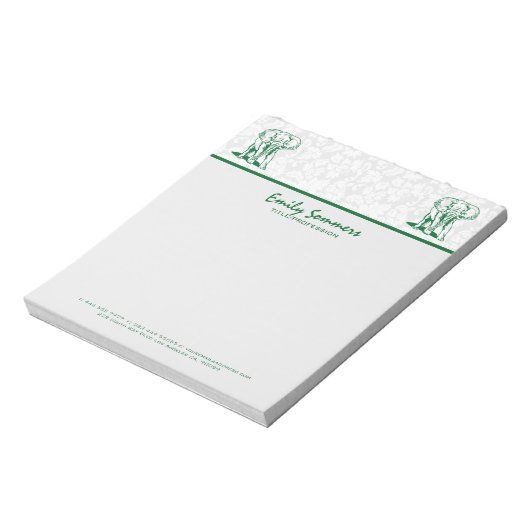 Monogramed Cute Hunter Green Elephant Line Drawing Notitieblok (Linkerzijde)