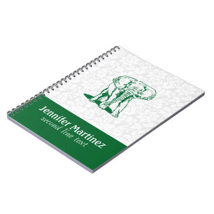 Monogramed Cute Hunter Green Elephant Line Drawing Notitieboek
