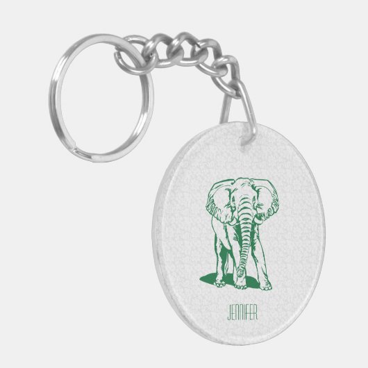 Monogramed Cute Hunter Green Elephant Line Drawing Sleutelhanger (Voorkant Links)
