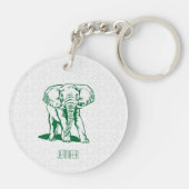 Monogramed Cute Hunter Green Elephant Line Drawing Sleutelhanger (Achterkant)