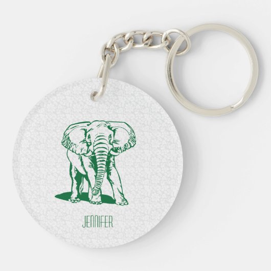 Monogramed Cute Hunter Green Elephant Line Drawing Sleutelhanger (Achterkant)