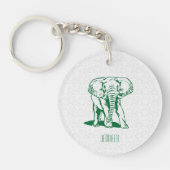 Monogramed Cute Hunter Green Elephant Line Drawing Sleutelhanger (Voorkant)