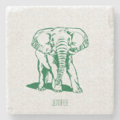 Monogramed Cute Hunter Green Elephant Line Drawing Stenen Onderzetter (Voorkant)