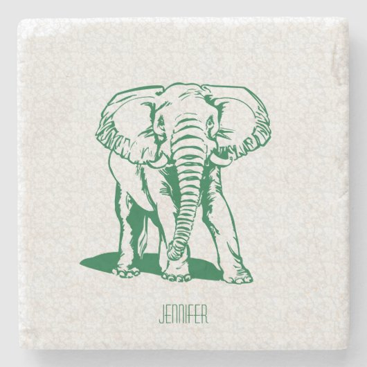 Monogramed Cute Hunter Green Elephant Line Drawing Stenen Onderzetter (Voorkant)