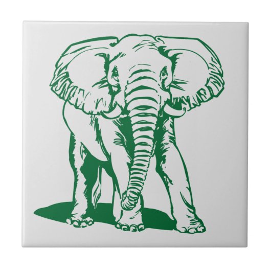 Monogramed Cute Hunter Green Elephant Line Drawing Tegeltje (Voorkant)