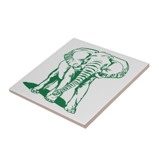Monogramed Cute Hunter Green Elephant Line Drawing Tegeltje (Zijkant)