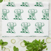 Monogramed Cute Hunter Green Elephant Line Drawing Theedoek (Gevouwen)