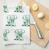 Monogramed Cute Hunter Green Elephant Line Drawing Theedoek (Quarter Fold)