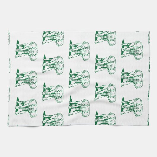 Monogramed Cute Hunter Green Elephant Line Drawing Theedoek (Horizontaal)
