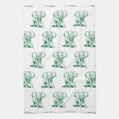 Monogramed Cute Hunter Green Elephant Line Drawing Theedoek (Verticaal)