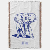 Monogramed Cute Navy Blue Elephant Line Drawing Deken (Voorkant Verticaal)