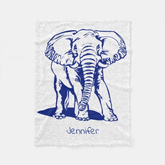 Monogramed Cute Navy Blue Elephant Line Drawing Fleece Deken (Voorkant)