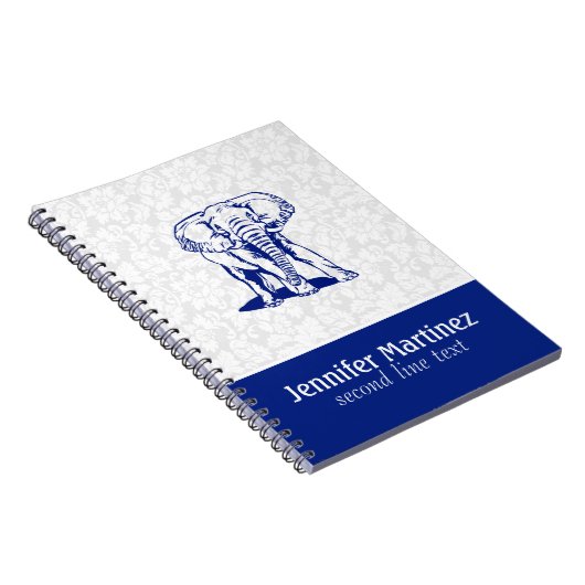 Monogramed Cute Navy Blue Elephant Line Drawing Notitieboek (Rechterzijde)