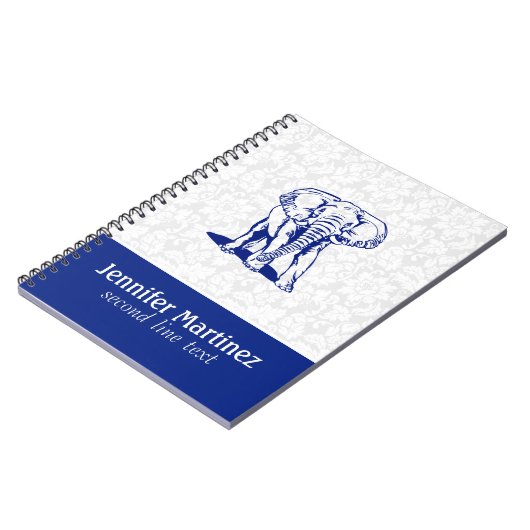 Monogramed Cute Navy Blue Elephant Line Drawing Notitieboek (Linkerzijde)