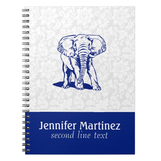 Monogramed Cute Navy Blue Elephant Line Drawing Notitieboek (Voorkant)