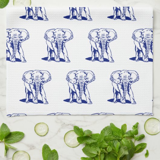 Monogramed Cute Navy Blue Elephant Line Drawing Theedoek (Gevouwen)