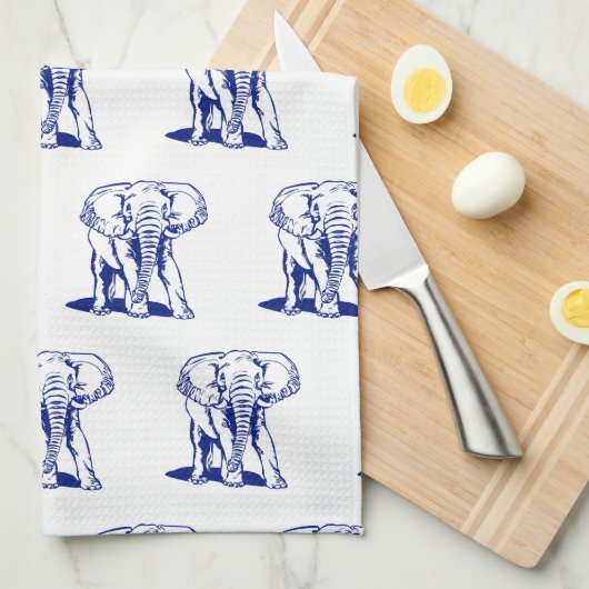 Monogramed Cute Navy Blue Elephant Line Drawing Theedoek (Quarter Fold)