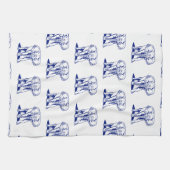 Monogramed Cute Navy Blue Elephant Line Drawing Theedoek (Horizontaal)