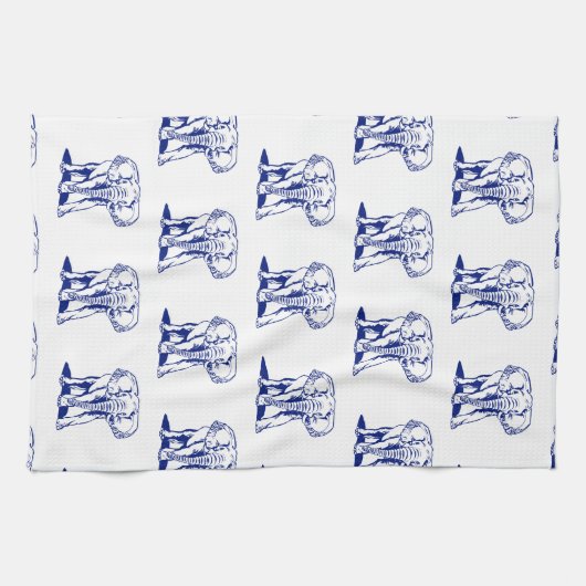 Monogramed Cute Navy Blue Elephant Line Drawing Theedoek (Horizontaal)