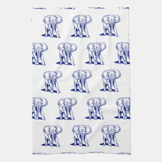 Monogramed Cute Navy Blue Elephant Line Drawing Theedoek (Verticaal)
