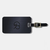 Monogramed Dark-Blue Brushed Aluminum Bagagelabel (Voorkant horizontaal)