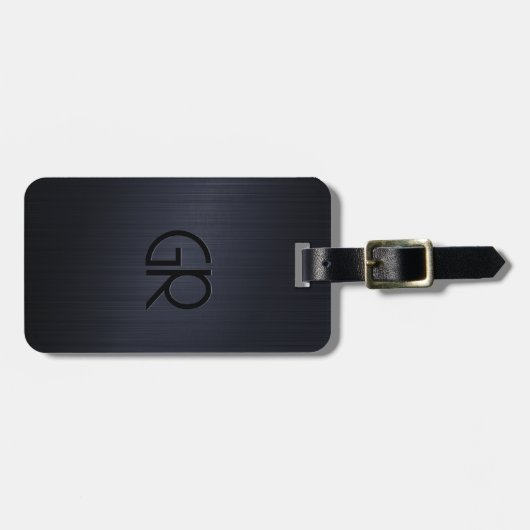 Monogramed Dark-Blue Brushed Aluminum Bagagelabel (Voorkant horizontaal)