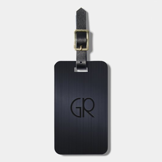 Monogramed Dark-Blue Brushed Aluminum Bagagelabel (Voorkant verticaal)