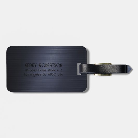 Monogramed Dark-Blue Brushed Aluminum Bagagelabel (Achterkant horizontaal)