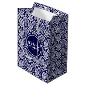 Monogramed Dark Blue & White Damkers 3 Medium Cadeauzakje (Voorkant Gekanteld)