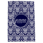 Monogramed Dark Blue & White Damkers 3 Medium Cadeauzakje (Voorkant)