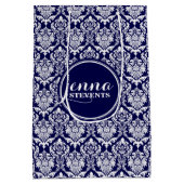 Monogramed Dark Blue & White Damkers 3 Medium Cadeauzakje (Achterkant)