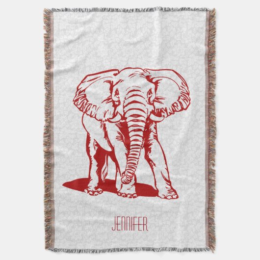 Monogramed Dark Red Elephant Line Tekening Deken (Voorkant Verticaal)