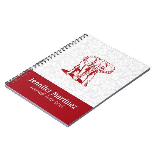 Monogramed Dark Red Elephant Line Tekening Notitieboek (Linkerzijde)