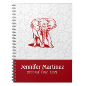 Monogramed Dark Red Elephant Line Tekening Notitieboek (Voorkant)