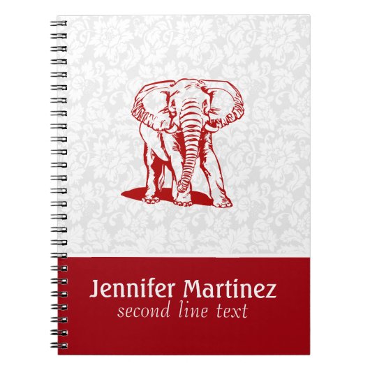 Monogramed Dark Red Elephant Line Tekening Notitieboek (Voorkant)