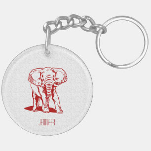 Monogramed Dark Red Elephant Line Tekening Sleutelhanger
