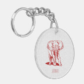 Monogramed Dark Red Elephant Line Tekening Sleutelhanger (Voorkant Links)