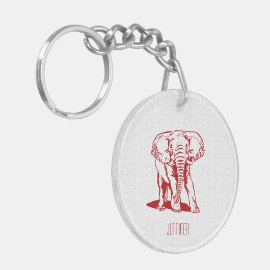 Monogramed Dark Red Elephant Line Tekening Sleutelhanger (Voorkant Links)