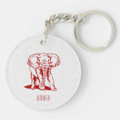 Monogramed Dark Red Elephant Line Tekening Sleutelhanger (Achterkant)