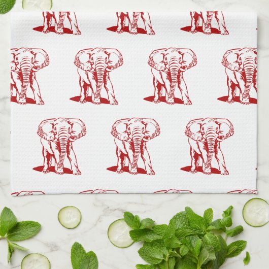 Monogramed Dark Red Elephant Line Tekening Theedoek (Gevouwen)
