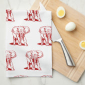 Monogramed Dark Red Elephant Line Tekening Theedoek (Quarter Fold)