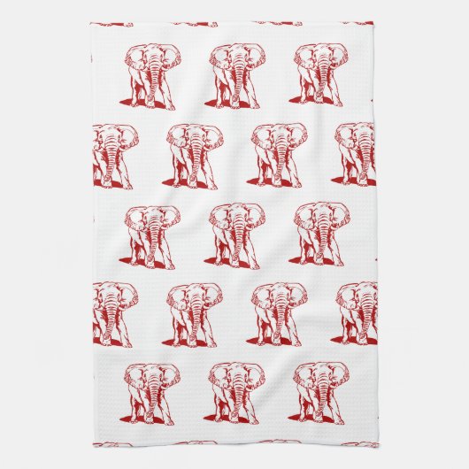 Monogramed Dark Red Elephant Line Tekening Theedoek (Verticaal)