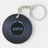 Monogramed Donkerblauw Metaal Geborsteld Metaal Ki Sleutelhanger (Achterkant)