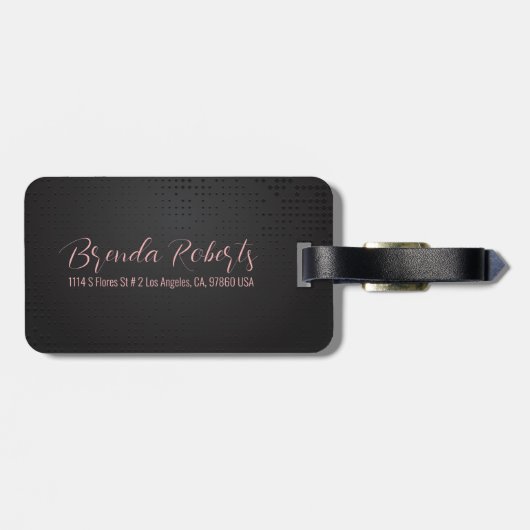 Monogramed donkergrijze abstracte textuur bagagelabel (Achterkant horizontaal)