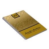 Monogramed Elegant Goud Monotonen Damast Patroon Notitieboek (Rechterzijde)