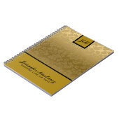 Monogramed Elegant Goud Monotonen Damast Patroon Notitieboek (Linkerzijde)