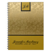 Monogramed Elegant Goud Monotonen Damast Patroon Notitieboek (Voorkant)
